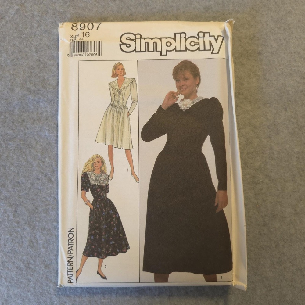 Simplicity 8907 Misses Long Sleeve Dress Sewing Pattern‎ Size 16 UNCUT Vintage